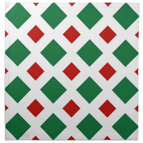 Green and Red Diamonds on White Cloth Napkin