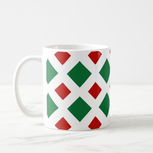 Green and Red Diamonds on White Coffee Mug