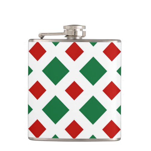 Green and Red Diamonds on White Hip Flask