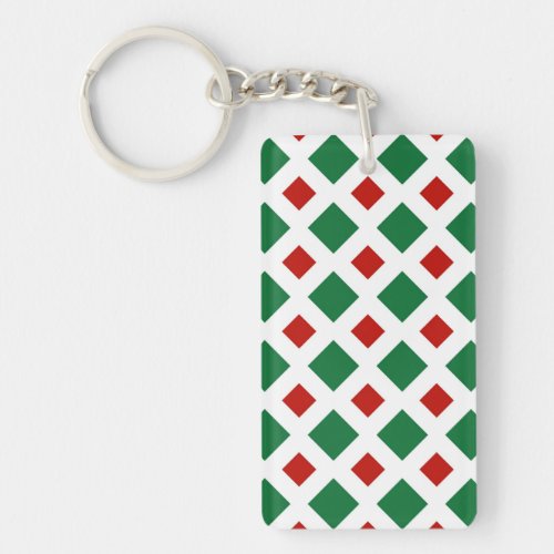 Green and Red Diamonds on White Keychain