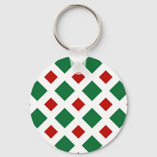 Green and Red Diamonds on White Keychain