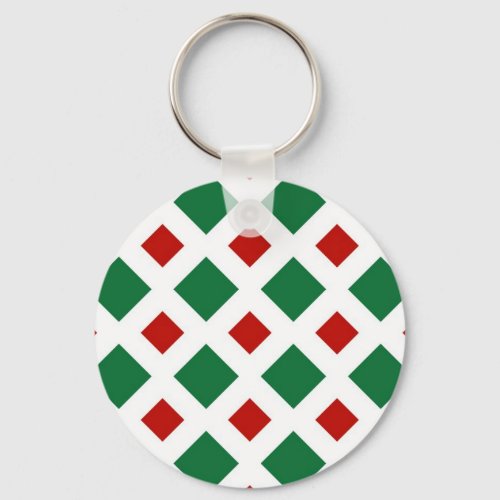 Green and Red Diamonds on White Keychain