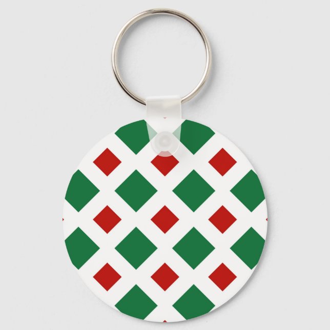 Green and Red Diamonds on White Keychain (Front)