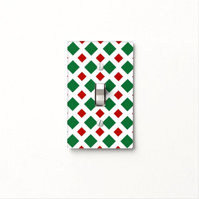 Green and Red Diamonds on White Light Switch Cover (In Situ)