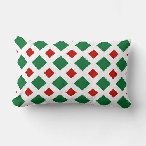 Green and Red Diamonds on White Lumbar Pillow
