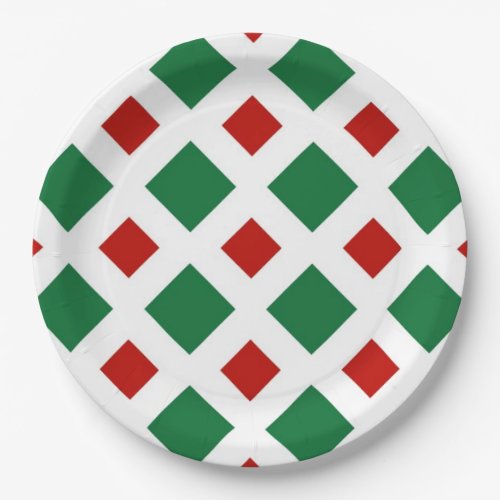 Green and Red Diamonds on White Paper Plates