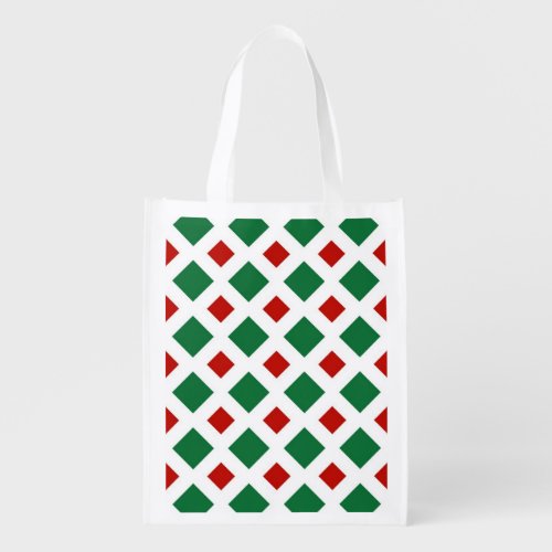 Green and Red Diamonds on White Reusable Grocery Bag