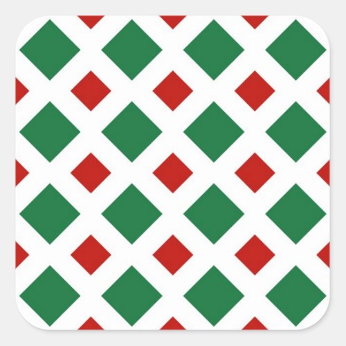 Green and Red Diamonds on White Square Sticker