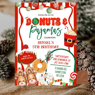 Green and Red Donuts and Pajamas Birthday Invitation