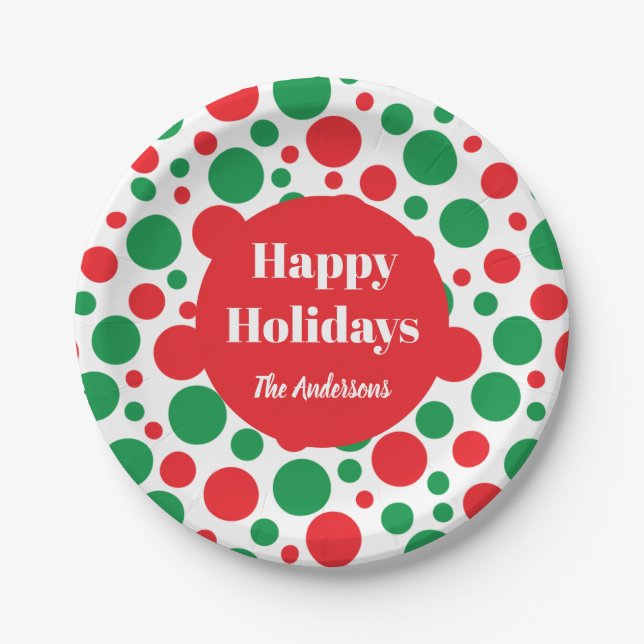 Green and Red Dot Holiday Paper Plates (Front)