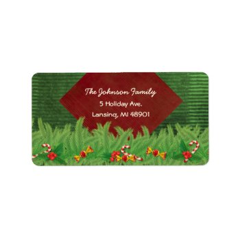 Green And Red Evergreen Striped Christmas Address Label by retroflavor at Zazzle
