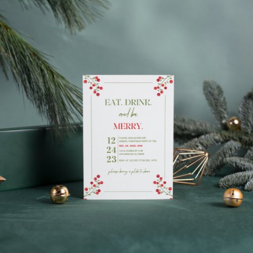 Green and Red Festive Berry Christmas Party Invite