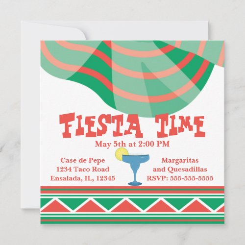 Green and Red Fiesta Party with Margarita Invitation