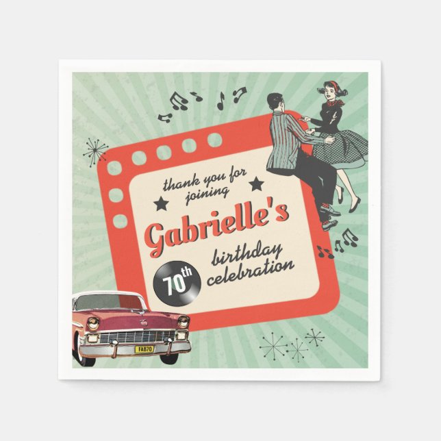 Green and Red Fifties Rockabilly Birthday Party Napkins (Front)
