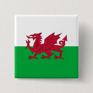 Green and Red Flag of Wales with Dragon Button