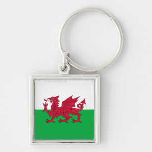 Green and Red Flag of Wales with Dragon Keychain