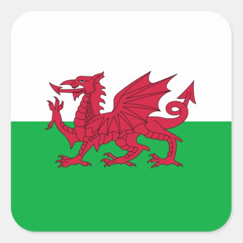 Green and Red Flag of Wales with Dragon Square Sticker