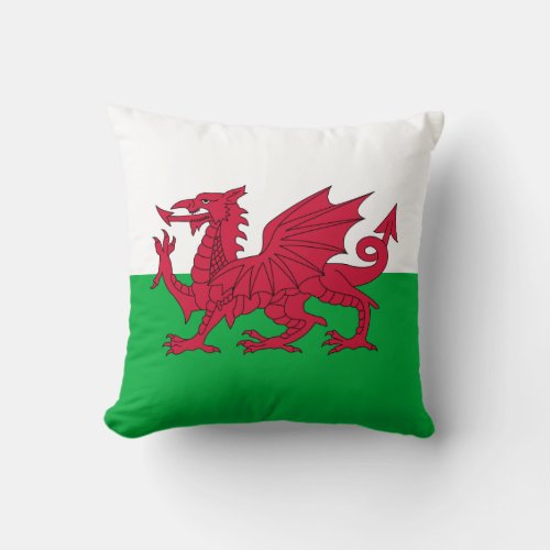 Green and Red Flag of Wales with Dragon Throw Pillow