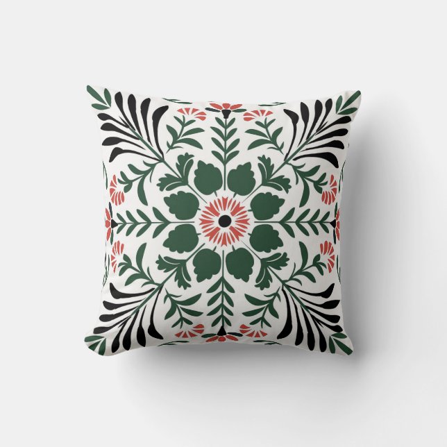 Green and Red Folk Art Christmas  Throw Pillow (Front)