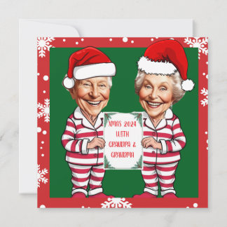 Green and red Grandma and Grandpa Xmas Invitation