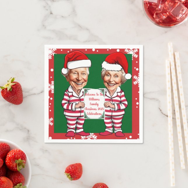 Green and red Grandma and Grandpa Xmas Napkins (Insitu)