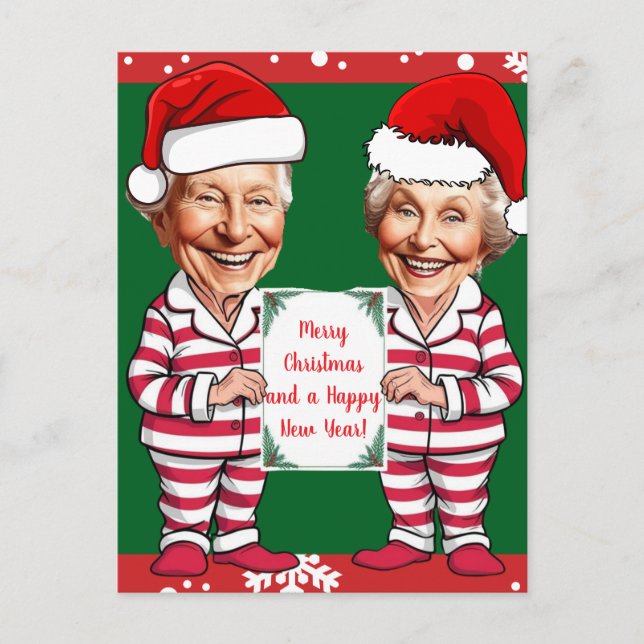 Green and red Grandma and Grandpa Xmas Postcard (Front)