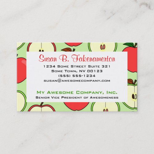 Green and Red Half Apple Print Business Card Templates