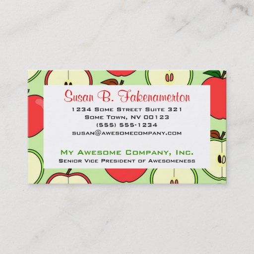Customizable Green and Red Half Apple Print Business Card Templates