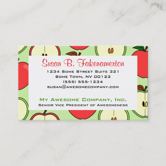 Green and Red Half Apple Print Business Card (Front)