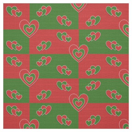 Green And Red Hearts Fabric