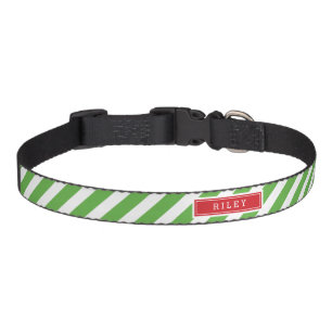 Green and Red Holiday Stripes Monogram Pet Collar