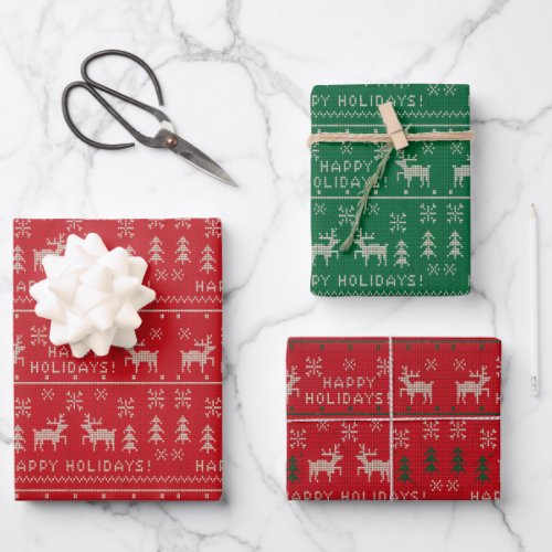 Green and Red Holiday Ugly Sweater Wrapping Paper