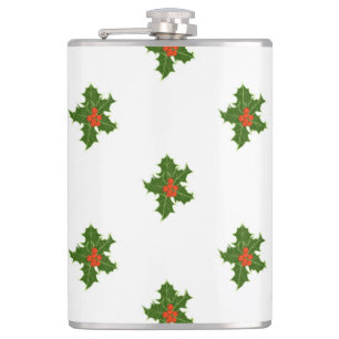 Green and Red Holly Plant Pattern Flask