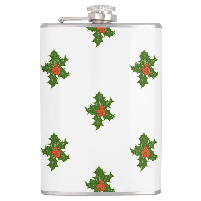 Green and Red Holly Plant Pattern  Flask (Front)