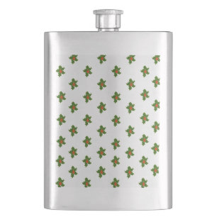 Green and Red Holly Plant Pattern Flask