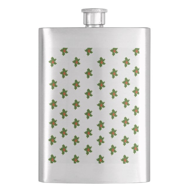 Green and Red Holly Plant Pattern  Flask (Front)