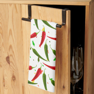 Green and Red Hot Peppers Pattern Kitchen Towel