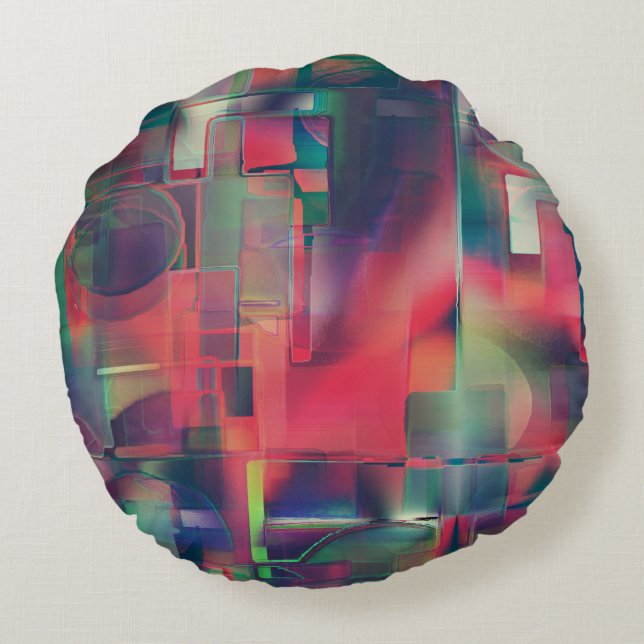 Green and red image layers and a slight wall tone  round pillow (Back)