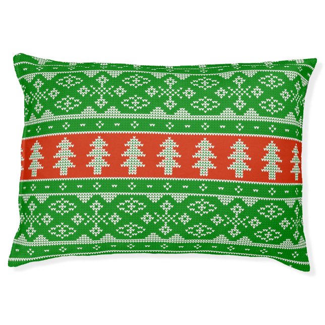 Green and Red Knit Sweater Dog Bed (Front)
