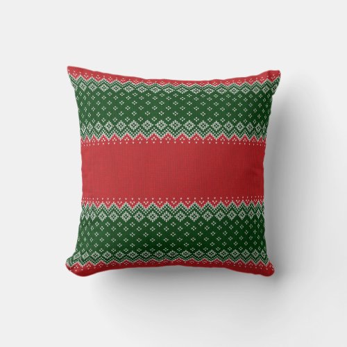 Green and Red Knitted Christmas Decorative  Throw Pillow