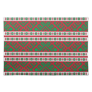 Green and red Latvian Latgale Ethnic Folk art Cloth Placemat