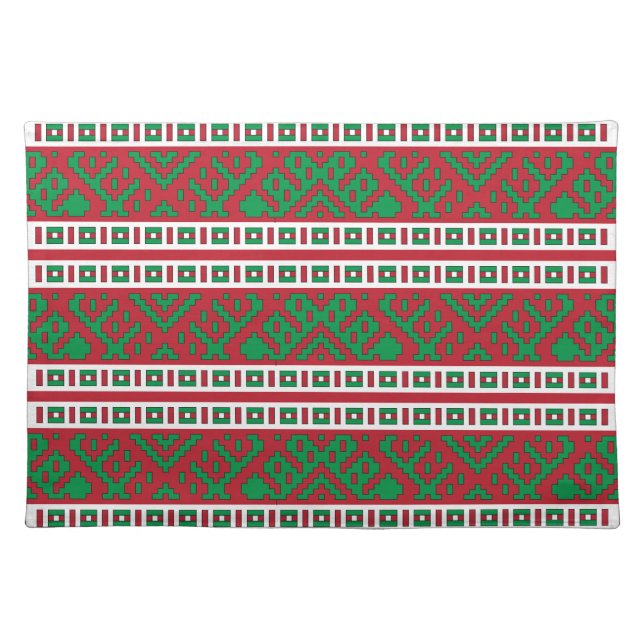 Green and red Latvian Latgale Ethnic Folk art Cloth Placemat (Front)