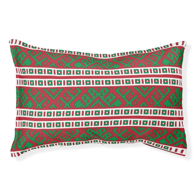 Green and red Latvian Latgale Ethnic Folk art Pet Bed (Front)