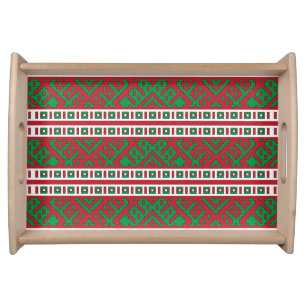 Green and red Latvian Latgale Ethnic Folk art Serving Tray