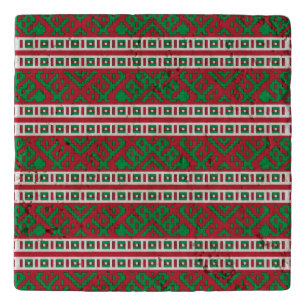 Green and red Latvian Latgale Ethnic Folk art Trivet