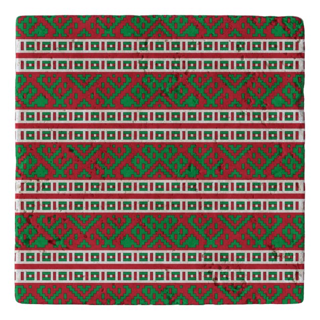 Green and red Latvian Latgale Ethnic Folk art Trivet (Front)