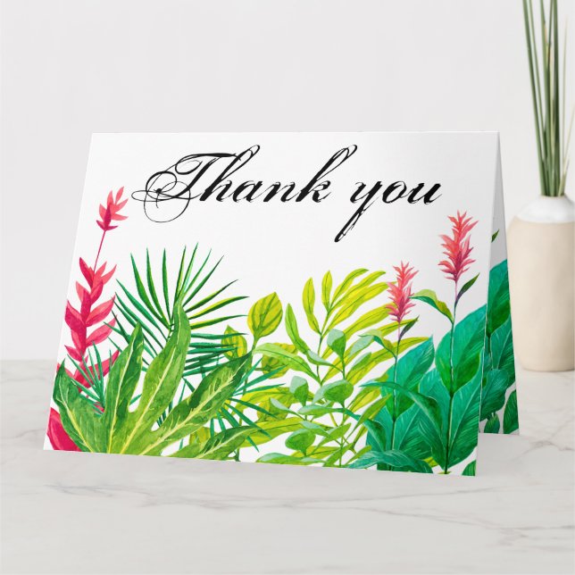 Green and Red Leaves Thank You Card (Front)