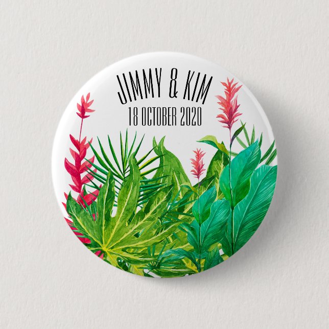 Green and Red Leaves Wedding Birthday Button (Front)
