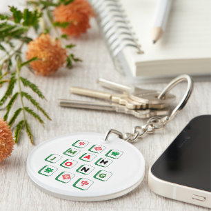 Green and Red Mahjong Tiles Double Sided Ornament Keychain