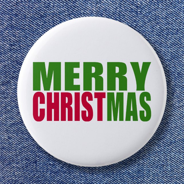 Green and Red Merry Christmas Pinback Button (Stocking Stuffer for the Holiday)